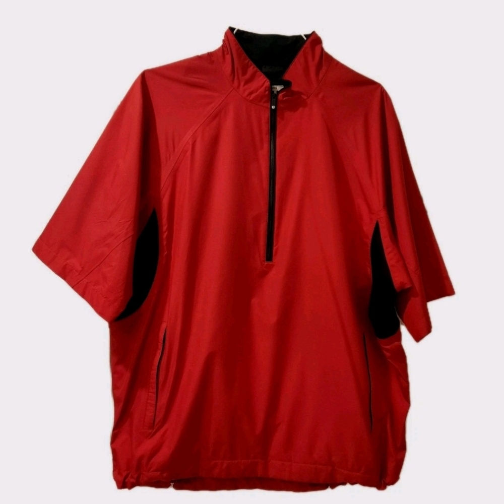 Foot Joy DryJoys Mens Windshirt 1/2 Zip Windbreaker Red Short Sleeve Size L Golf